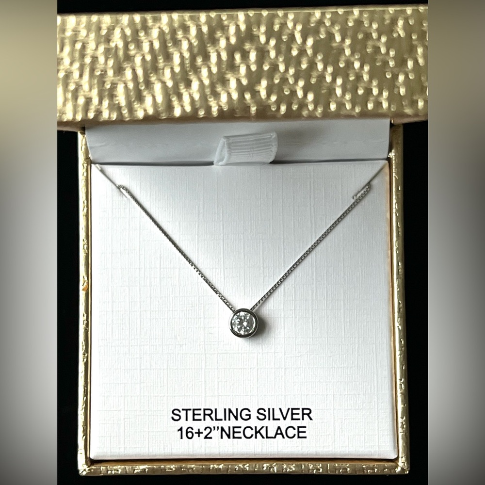 Charlotte & Lexi Zirconia Pendant Sterling 925 Silver Box Chain Necklace NIB
